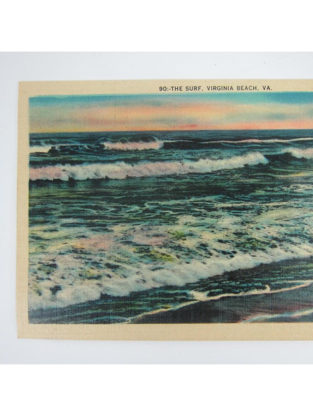 Vintage Linen Postcard Virginia Beach VA Virginia Ocean Surf Waves Landscape - Picture 9 of 12